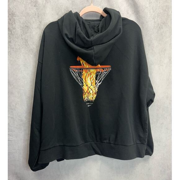 Nike Dri-Fit Womens Fly Fire Flame Basketball Hoop Design Hoodie Size 2XL Black - Picture 2 of 9